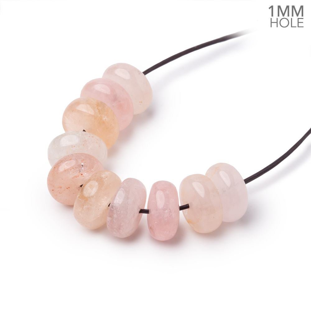 10mm Morganite Plain Rondelle with 1mm Drill Hole Set of 10 Beads