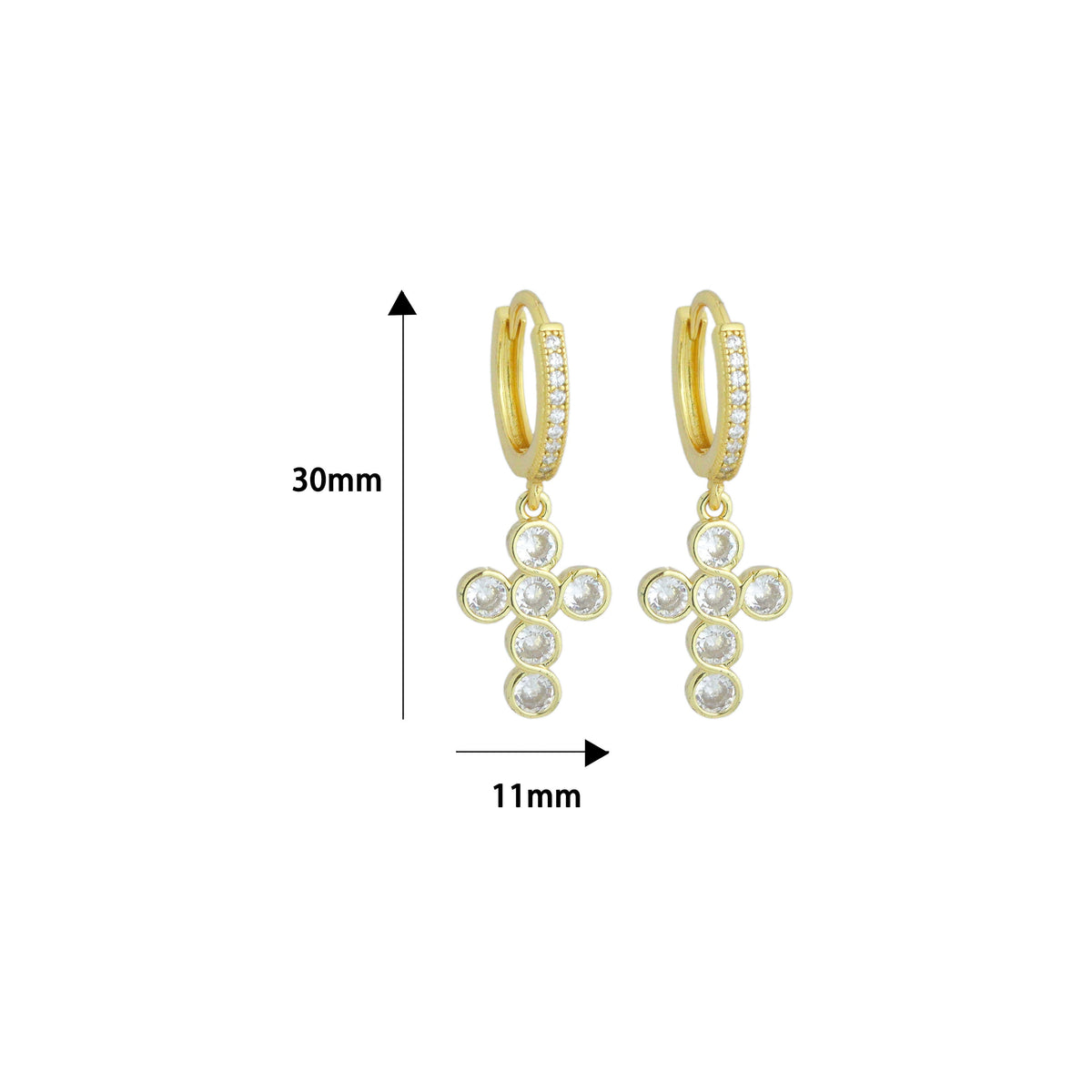 Gold Silver Diamond CZ Dainty Pavé Cross Hoop Earrings, Sku#EF834