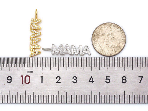 Clear CZ Gold Silver MAMA Word Pendant charm, Sku#LD136
