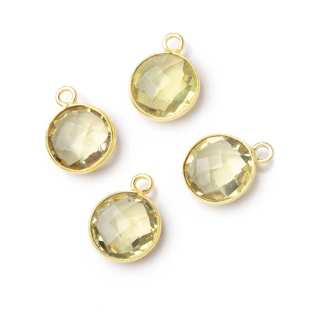 11mm Vermeil Bezel Lemon Quartz Faceted Coin Pendant 1 piece