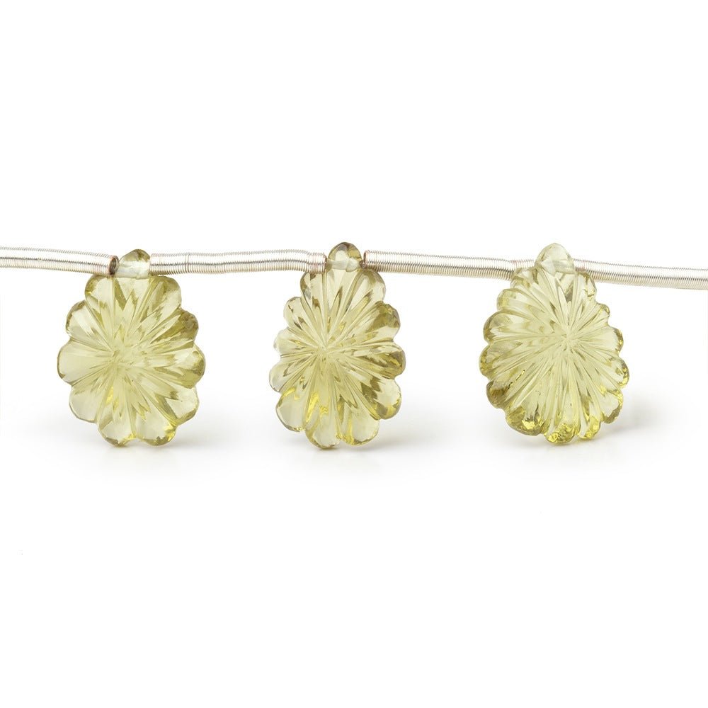 13-14.5mm Olive Quartz Carved Pear Beads 6.5 inch 10 pieces