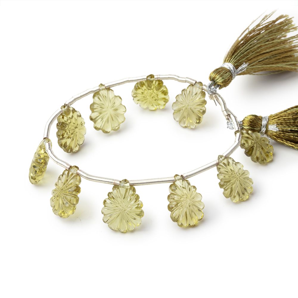13-14.5mm Olive Quartz Carved Pear Beads 6.5 inch 10 pieces