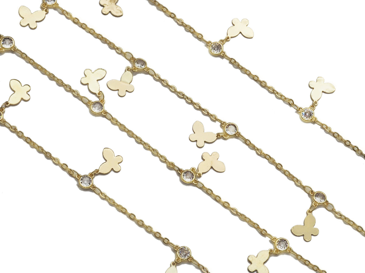 Gold Butterfly CZ Dot Dainty Chain, sku#LS18