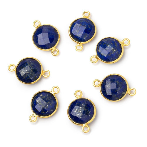 13mm Vermeil Bezel Lapis Lazuli Faceted Coin Connector 1 piece
