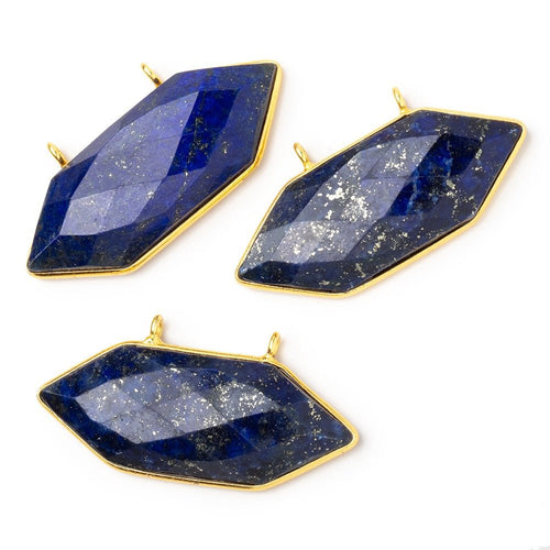 20x40mm Vermeil Bezel Lapis Lazuli Elongated Hexagon Connector 1 piece