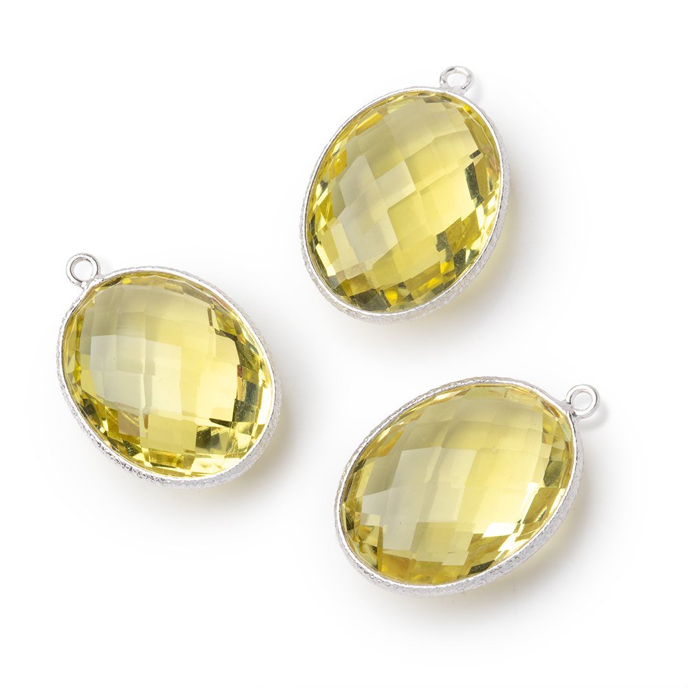 21x16mm Sterling Silver Textured Bezel Lemon Quartz Faceted Oval 1 Pendant