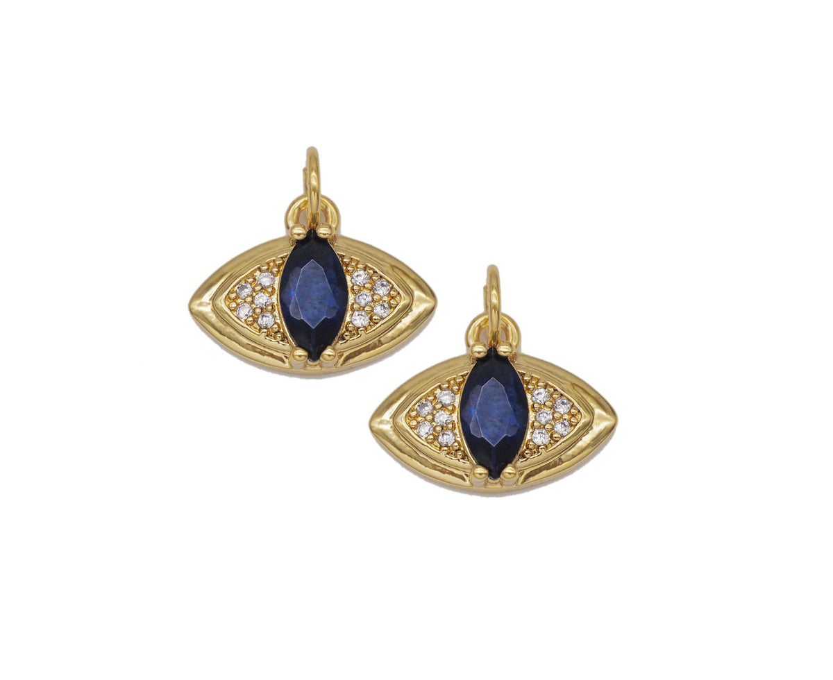Gold Oval Cobalt Stone Evil Eye Charm, Sku#Y745