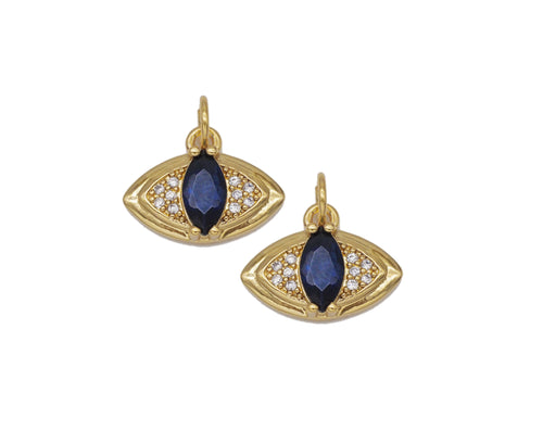 Gold Oval Cobalt Stone Evil Eye Charm, Sku#Y745