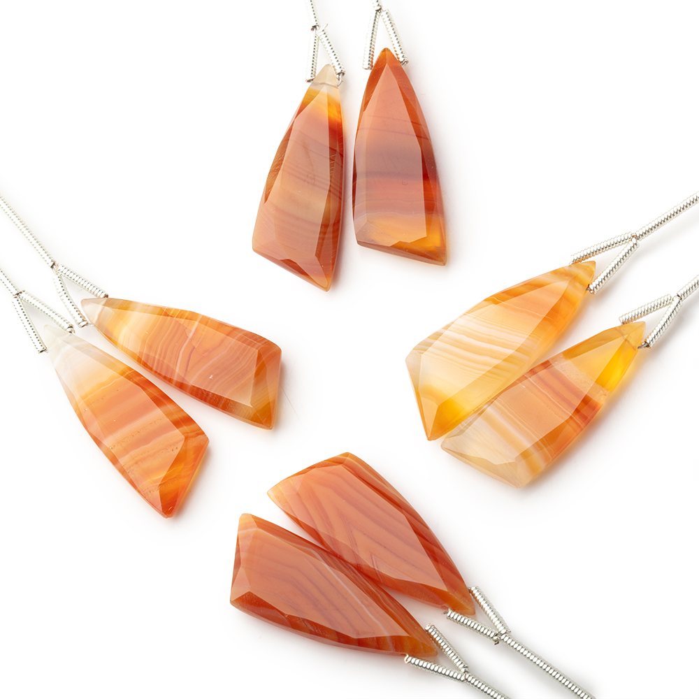 27x10mm Orange Banded Agate Fancy Shape Briolette Set of 2 Focals