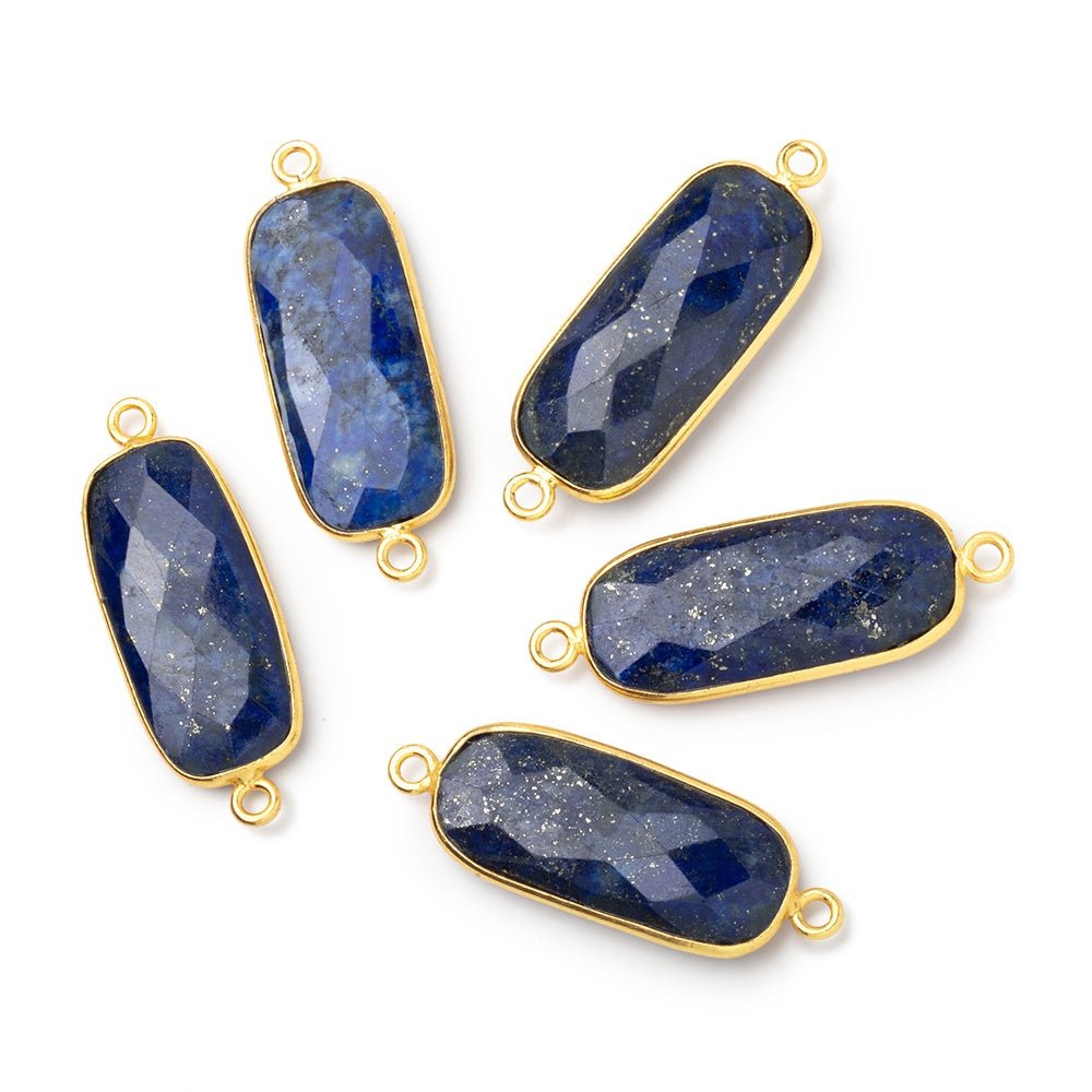 27x12mm Vermeil Bezel Lapis Lazuli Faceted Rectangle Connector 1 piece