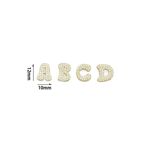 Gold Silver CZ Gold Alphabet Initial Letter Charm Pendant Bead,Sku#LX888