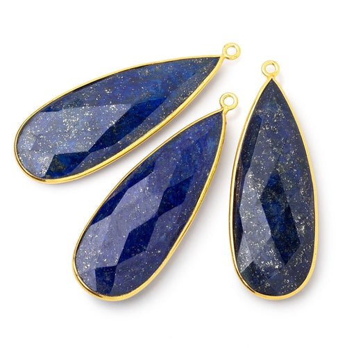 46x17mm Vermeil Bezel Lapis Lazuli Faceted Pear Pendant 1 piece