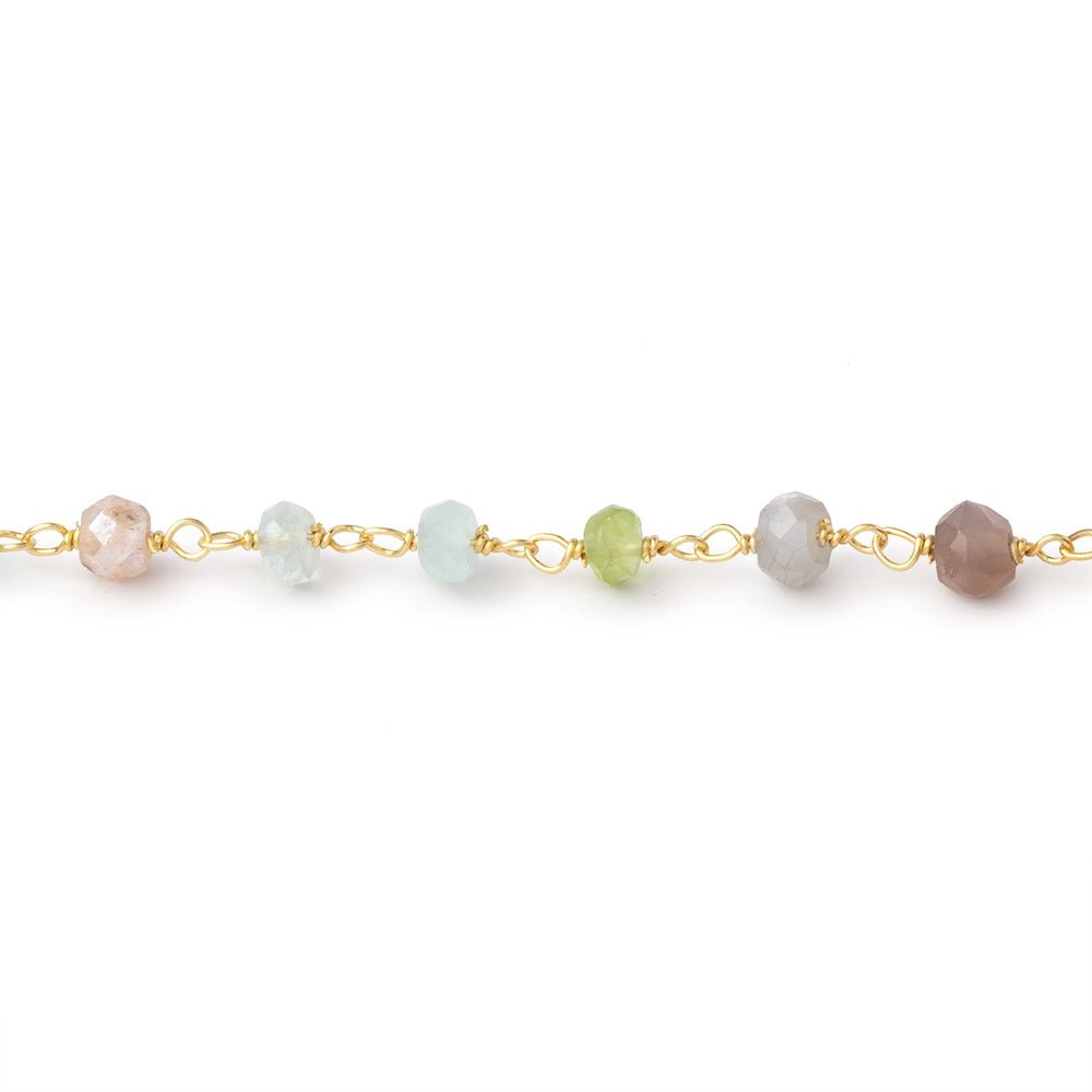 3mm Multi Gem Faceted Rondelles on Vermeil Hand-Wrapped Chain