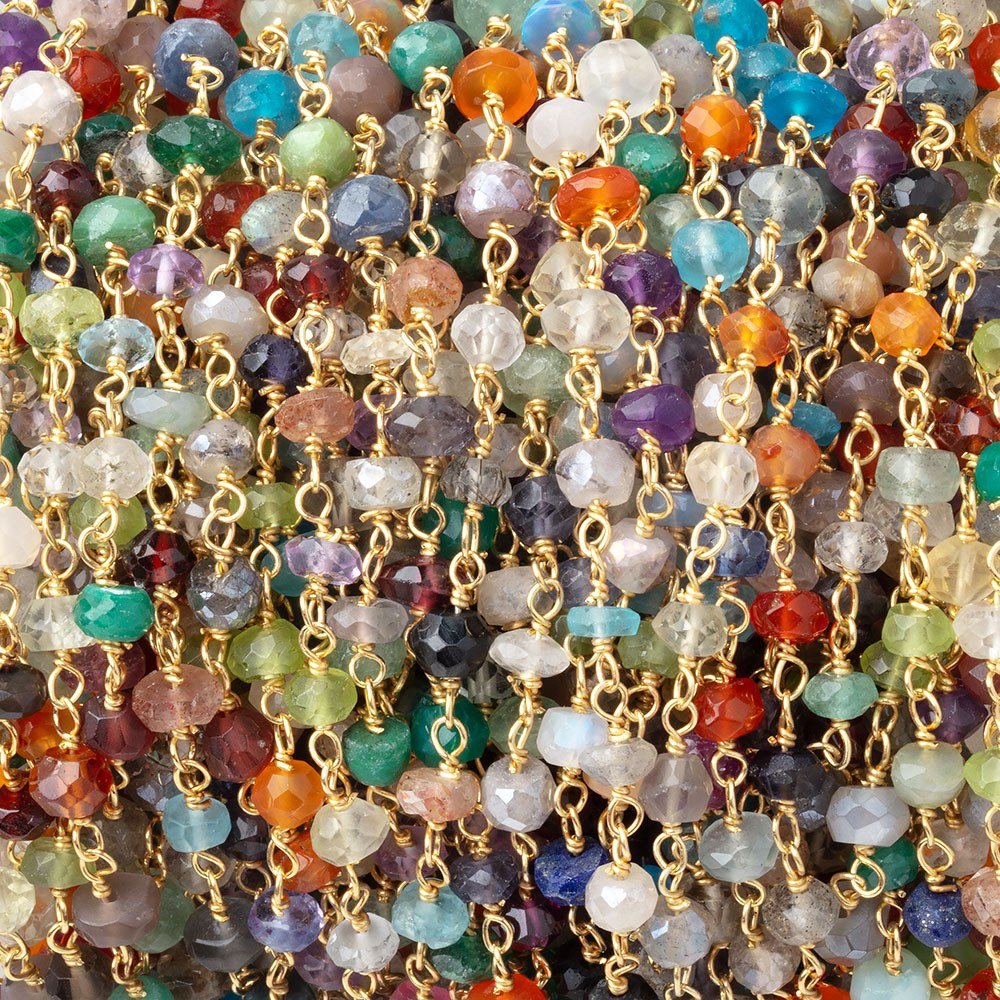 3mm Multi Gem Faceted Rondelles on Vermeil Hand-Wrapped Chain