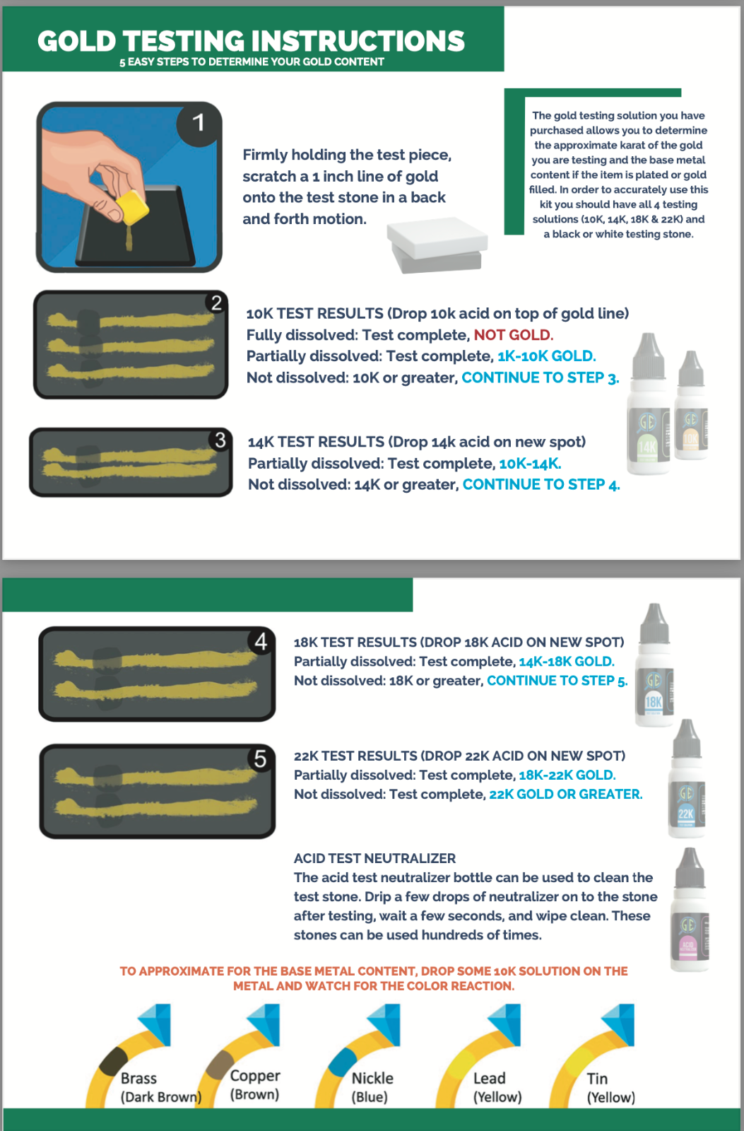Gold Silver Platinum Testing Kit - Test 9K 10K 12K 14k 18K 22K 999 925 Sterling