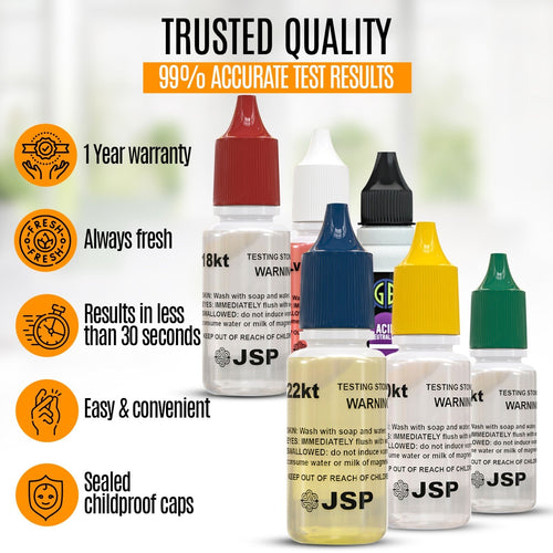 Gold Silver Platinum Testing Kit - Test 9K 10K 12K 14k 18K 22K 999 925 Sterling