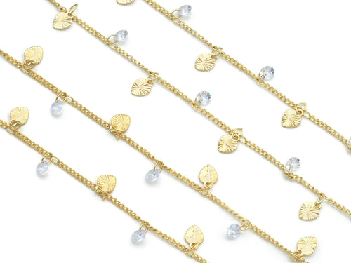 Dainty Heart CZ Drop Chain By Yard/Choker Necklace, sku#LS27
