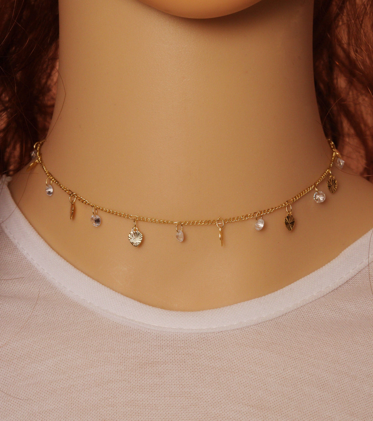 Dainty Heart CZ Drop Chain By Yard/Choker Necklace, sku#LS27