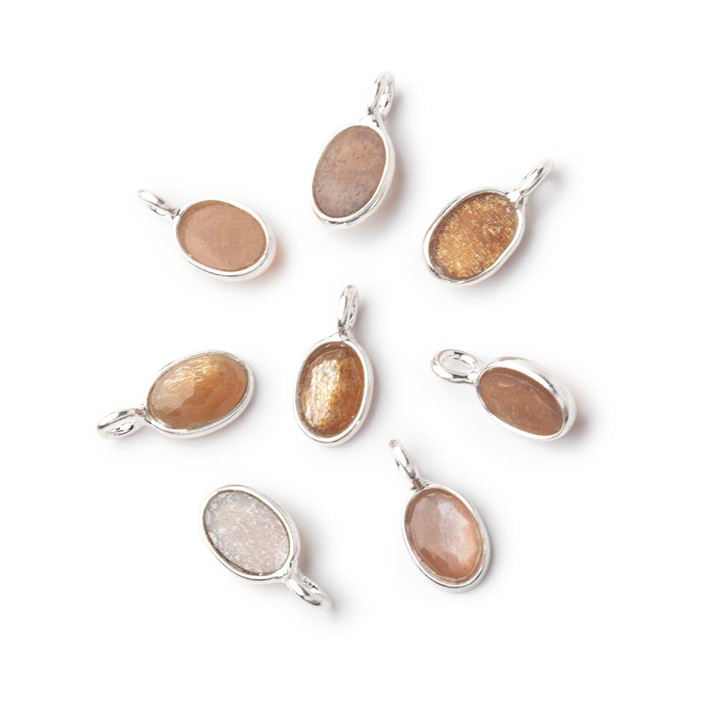 7x5mm Sterling Silver Bezel Chocolate Moonstone Rose Cut Oval Pendant 1 piece