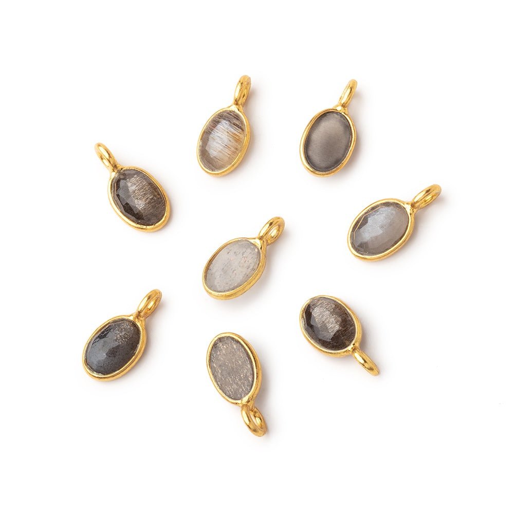 7x5mm Vermeil Bezel Black Sunstone Rose Cut Oval Pendant 1 piece