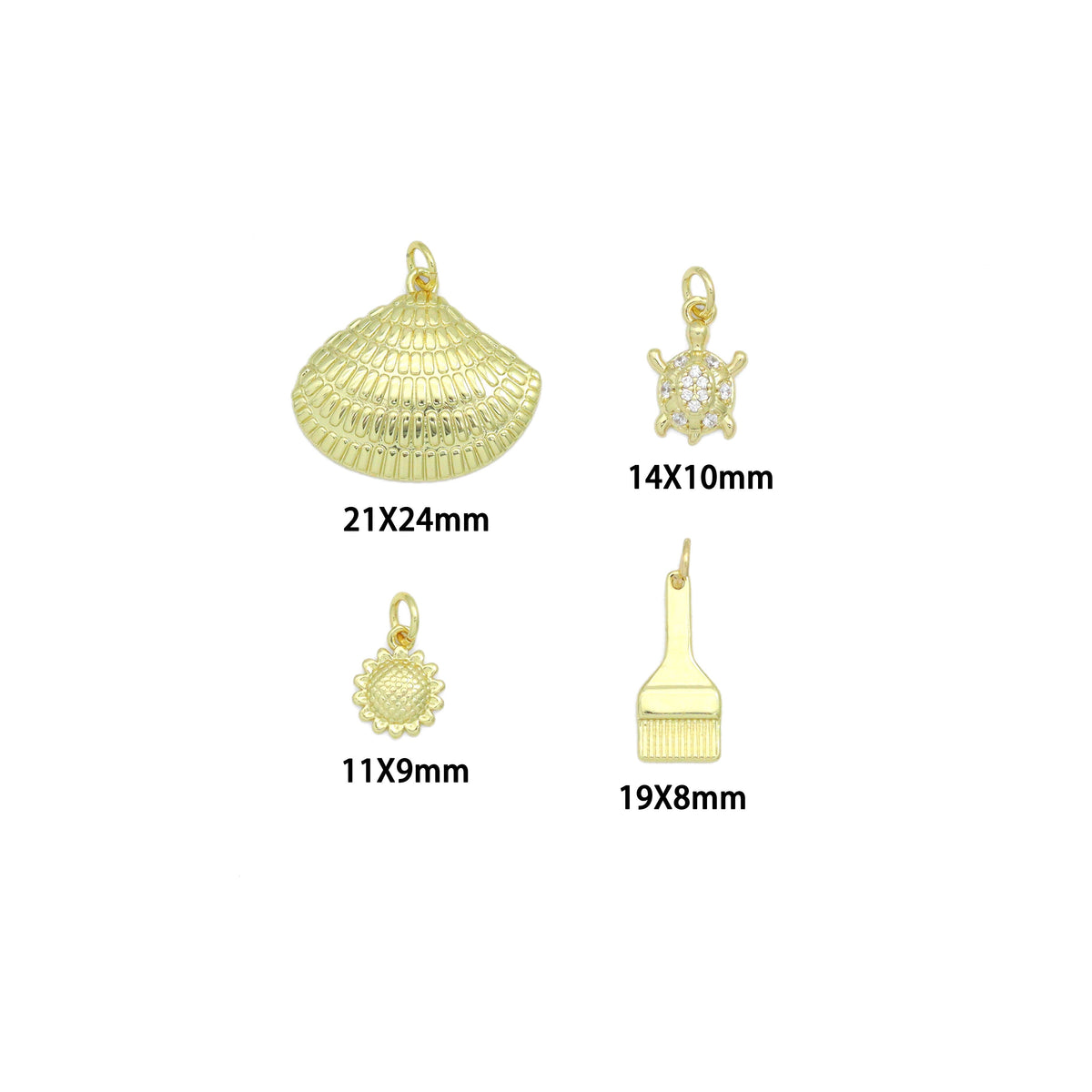 Gold Silver Shell Turtle sunflower brush Pendant charm, Sku#A508