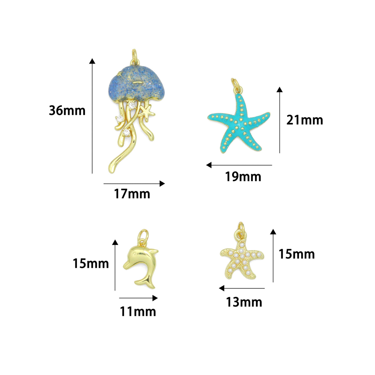 Enamel Jellyfish Blue starfish, Pearl starfish, Dolphin Pendant charm, Sku#A510