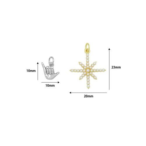 Gold Silver Shaka Hand Gesture Pearl North Star Pendant charm, Sku#A511