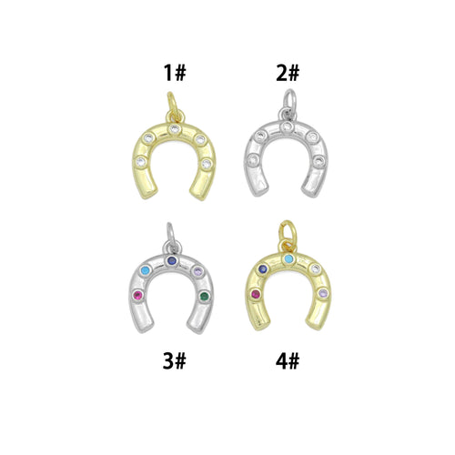 Colorful CZ Gold Silver U horseshoe Shape Pendant charm, Sku#A512