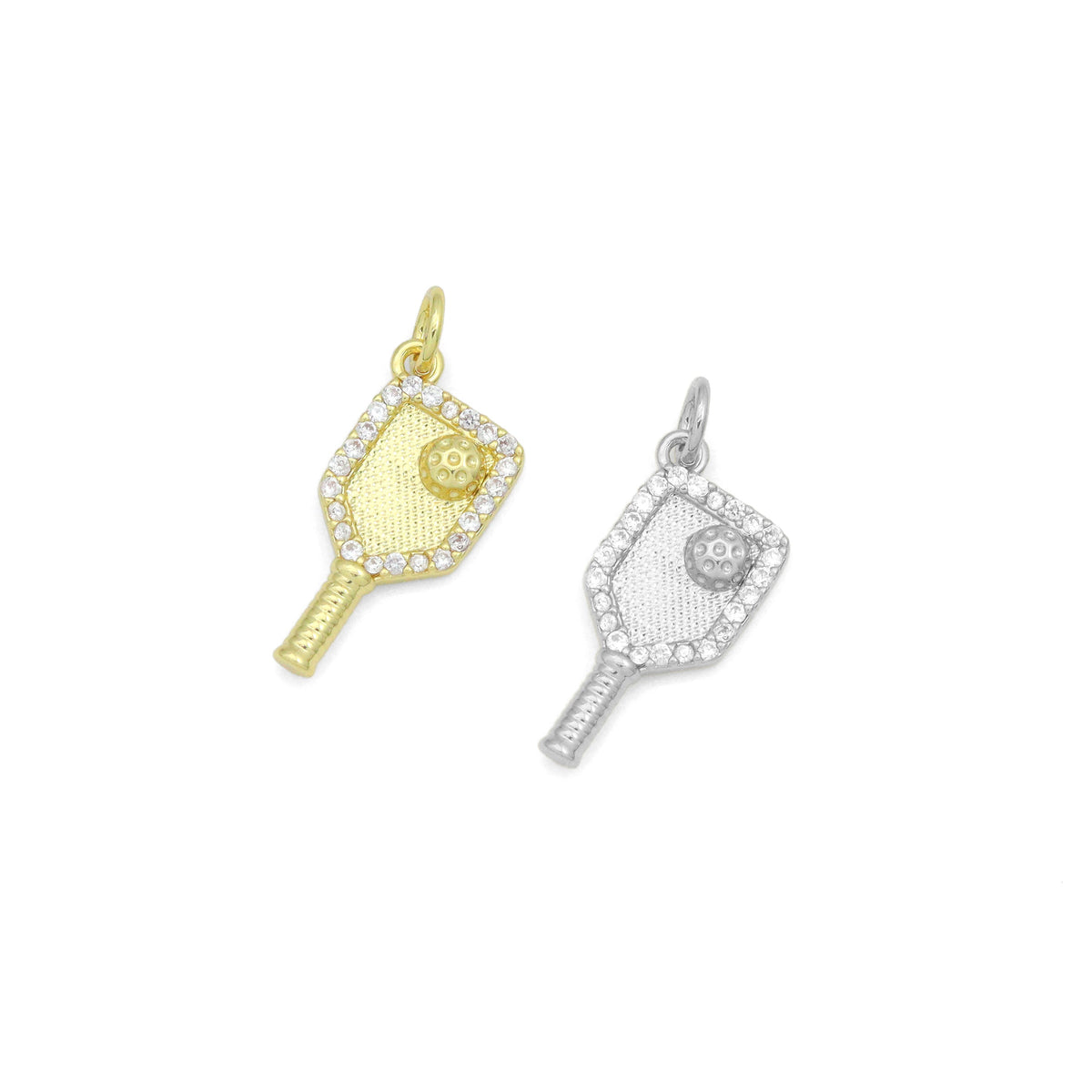 Clear CZ Gold Silver Pickleball Paddle Charm-sports pendant charms, sku#A517