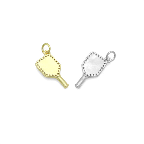 Clear CZ Gold Silver Pickleball Paddle Charm-sports pendant charms, sku#A517