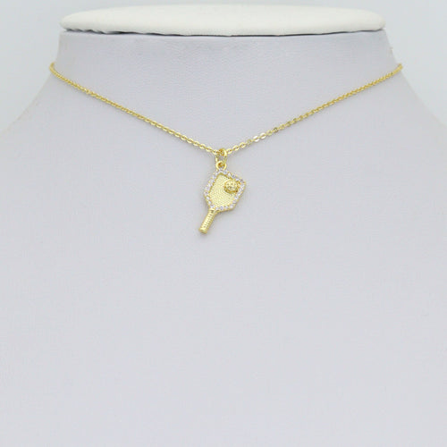 Clear CZ Gold Silver Pickleball Paddle Charm-sports pendant charms, sku#A517