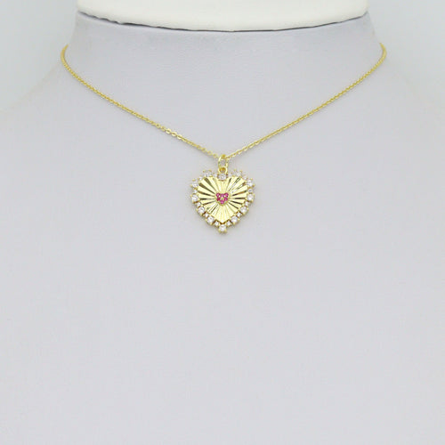 Gold Silver Radiant Heart Charm Pendant, Sku#A518