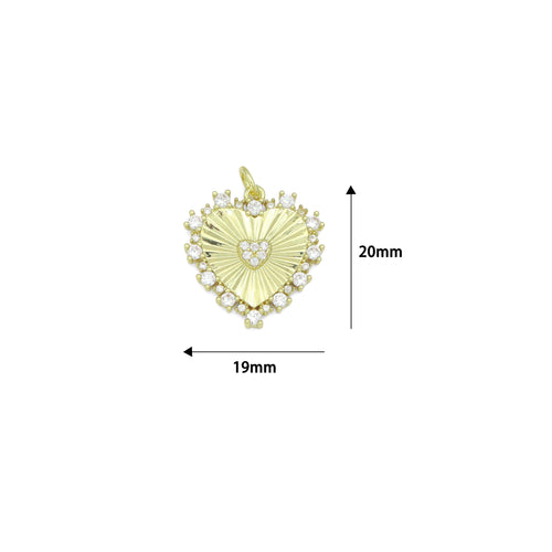 Gold Silver Radiant Heart Charm Pendant, Sku#A518