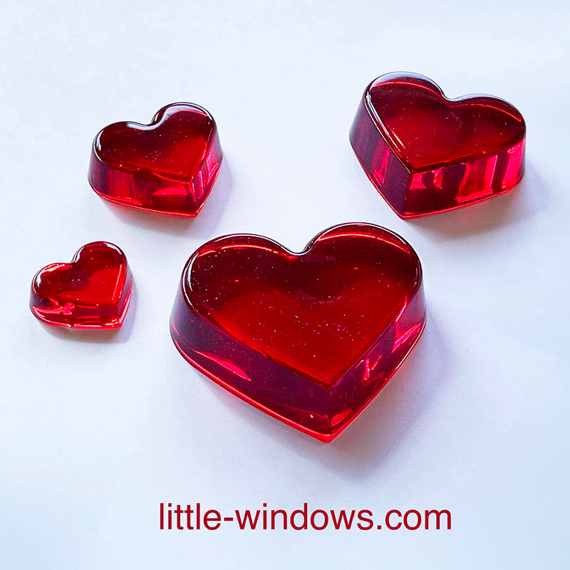 3-in-1 Heart Molds Set  (super shiny silicone, make solid hearts, open hearts, and heart dishes in 4 sizes)