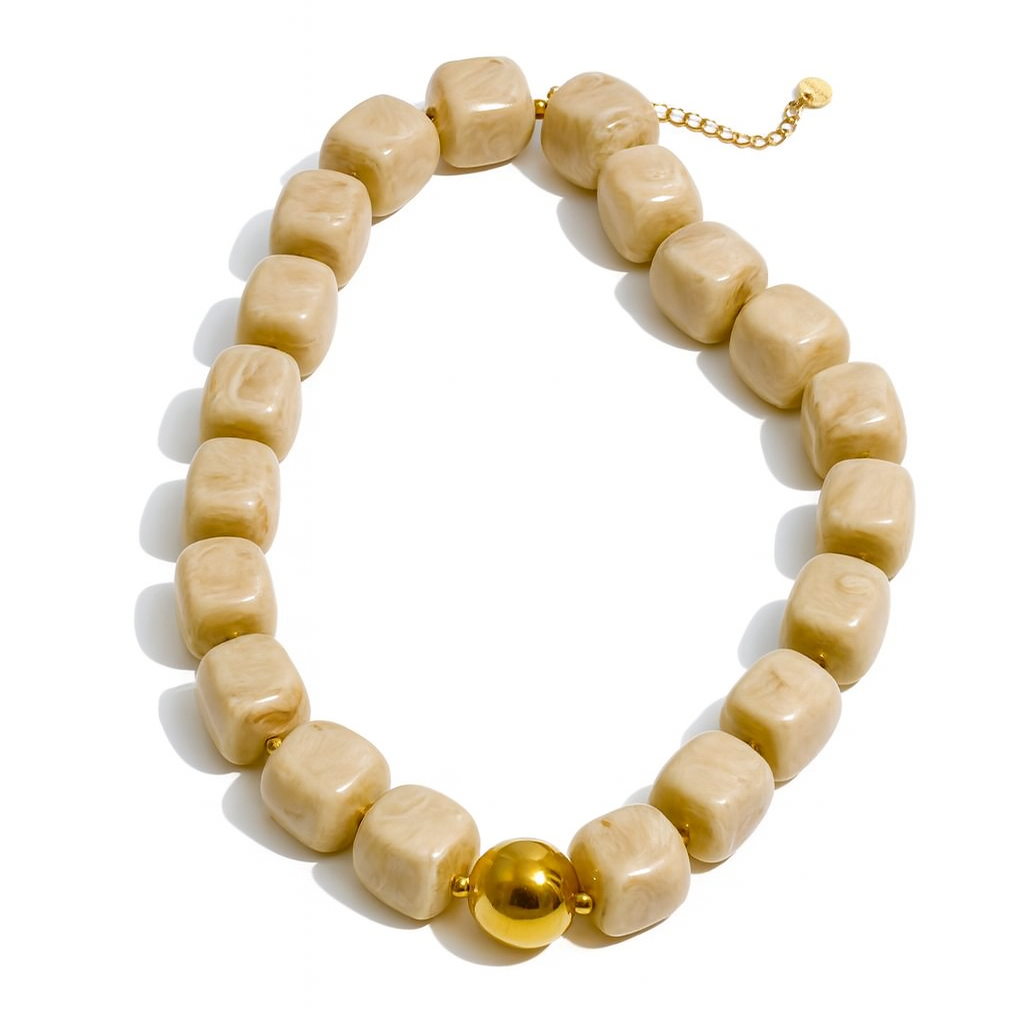 Pebbles Beige Beaded Necklace