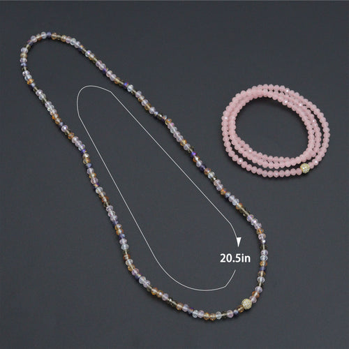 Smoky Quartz, Rose Quartz, Mix Color Quartz Color Crystal Beads Triple Wrap Bracelet Necklace, sku#EF783