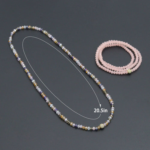 Smoky Quartz, Rose Quartz, Mix Color Quartz Color Crystal Beads Triple Wrap Bracelet Necklace, sku#EF783