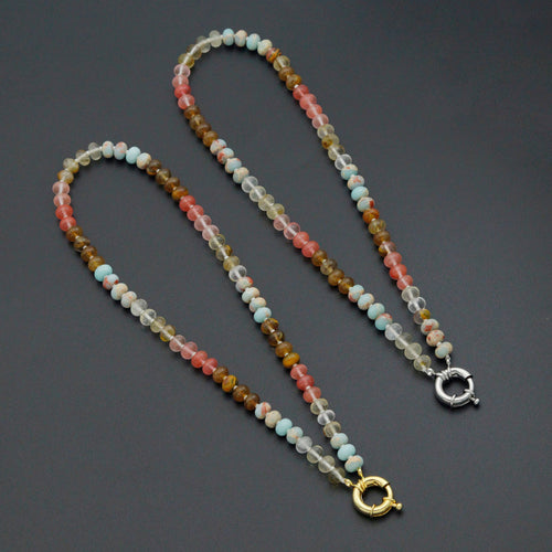 Mixed Roundelee Gemstone Beads necklace, sku#EF813