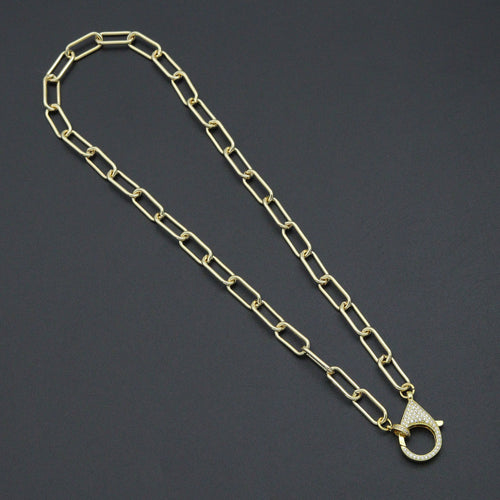 Paperclip Link Chain Necklace with CZ Lobster, sku#EF816
