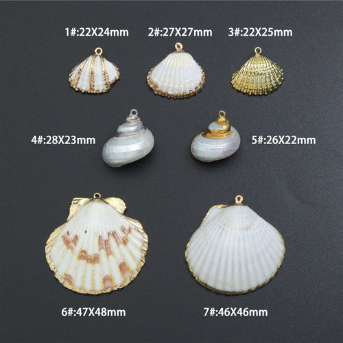 Associated Natural Seashell Pendant charm, Gold Trim Shell pendant charm, Assorted Seashells, Sku#EF823