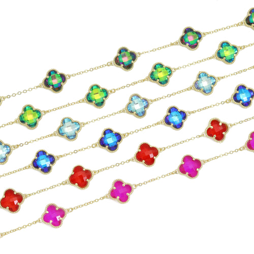 Crystal flower Chain Necklace, Sku#FH253