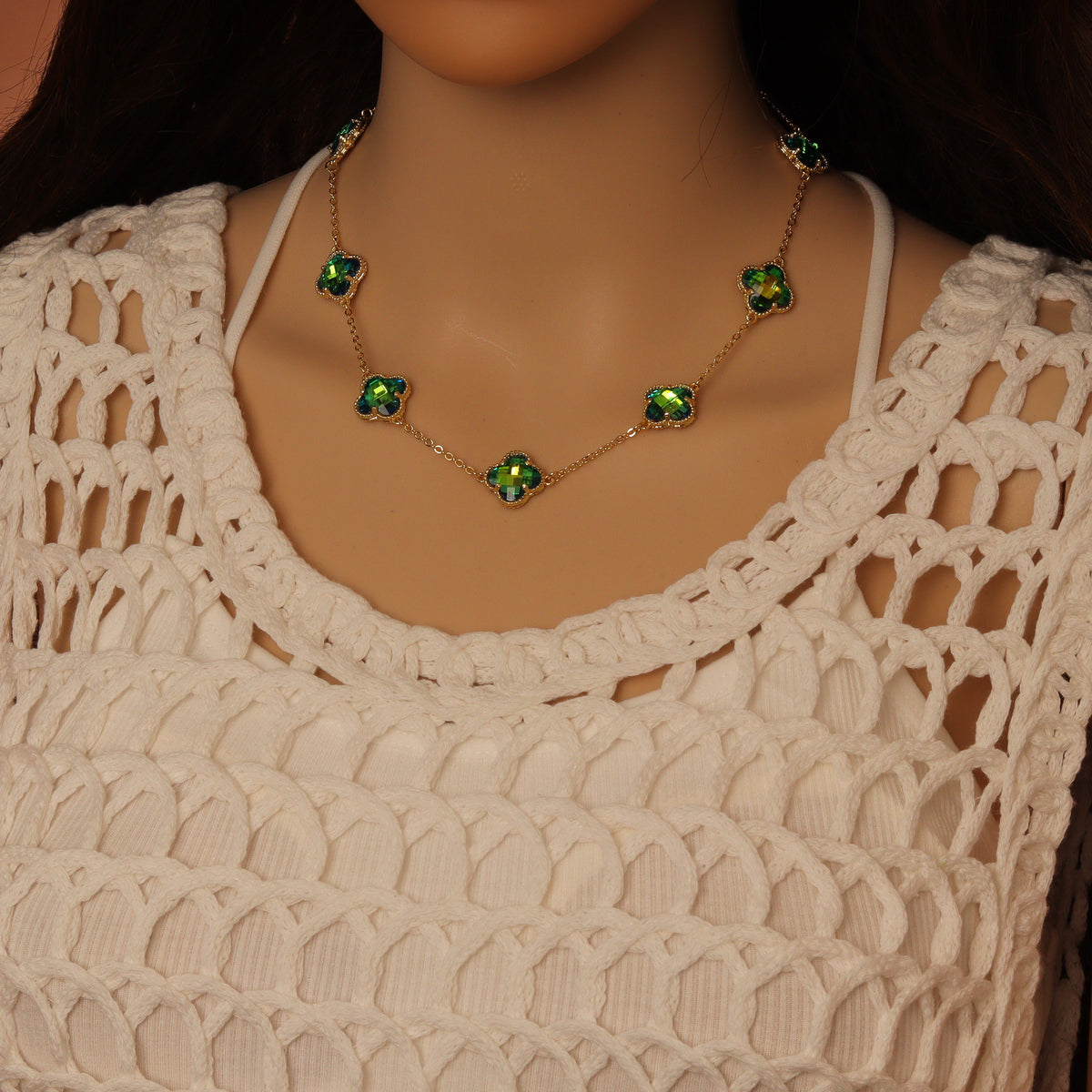 Crystal flower Chain Necklace, Sku#FH253