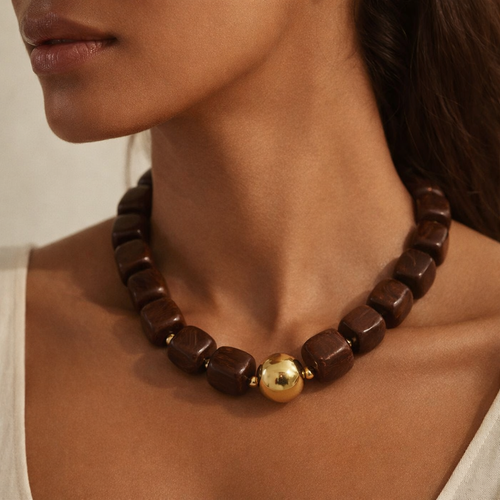Pebbles Mocha Beaded Necklace