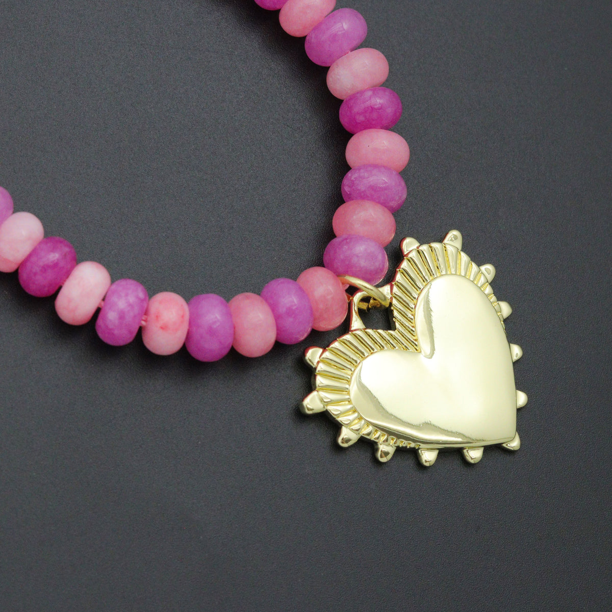 Mixed Pink Roundelle Jade beads necklace with heart, sku#EF809
