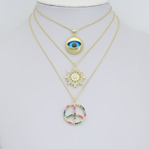 Colorful CZ Peace Sign Evil Eye Knot Connector Diamond Wheel Pendant charm, Sku#LK1280