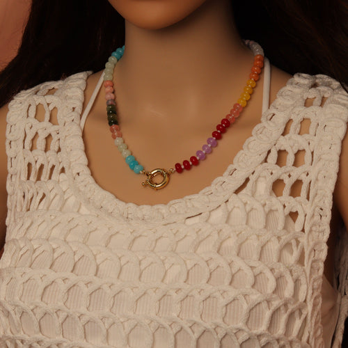 New Rainbow Color Rondelle Gemstone beads necklace, sku#EF814