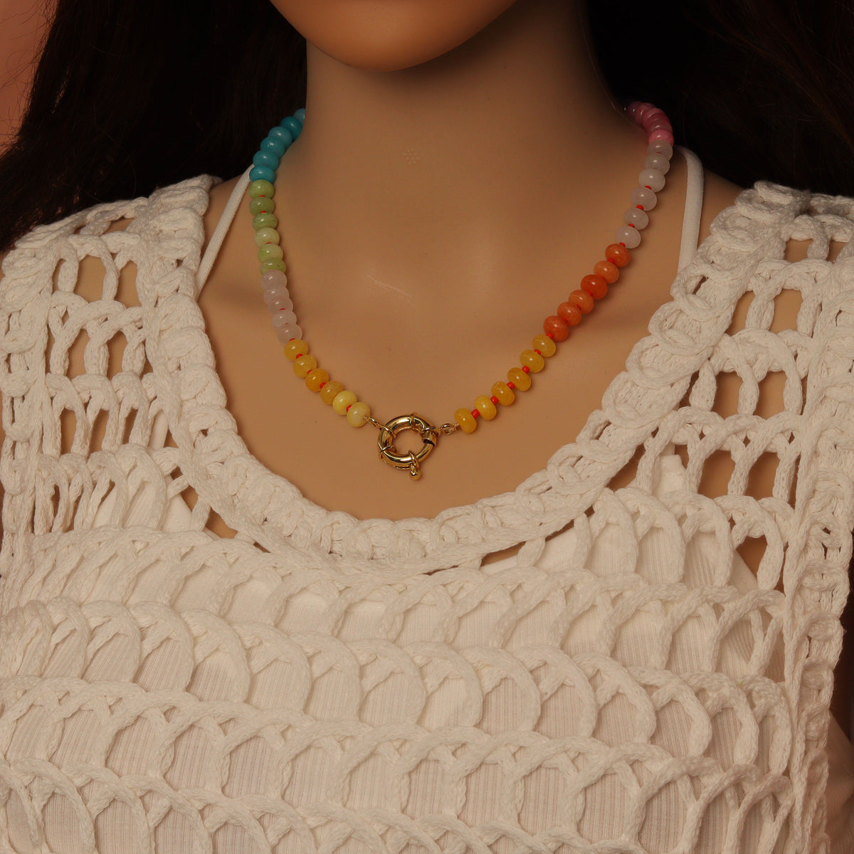 Rainbow Color Roundelle Gemstone necklace, sku#EF811