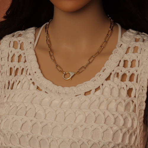 Paperclip Link Chain Necklace with CZ Lobster, sku#EF816