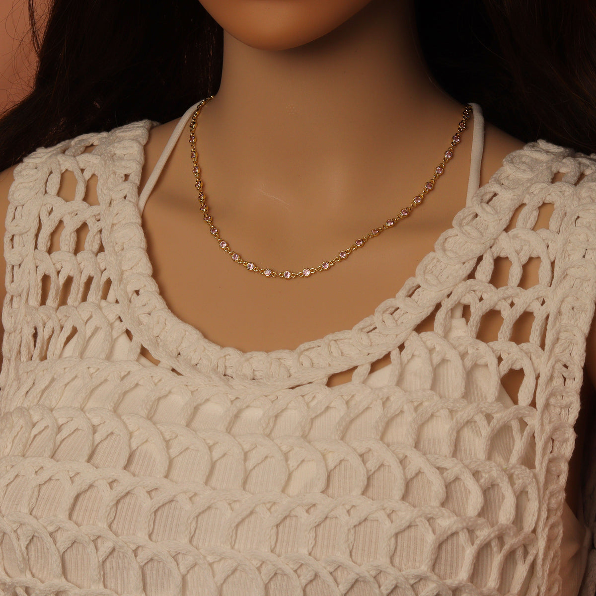 High Quality 1 Foot/Yard-Pink CZ Beaded Chain-4mm Cubic Zironia Bezel Chain, sku#A516