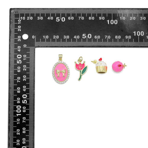 Colorful Enamel Bow tulip Flower Cup Cake charm, Sku#LK1262